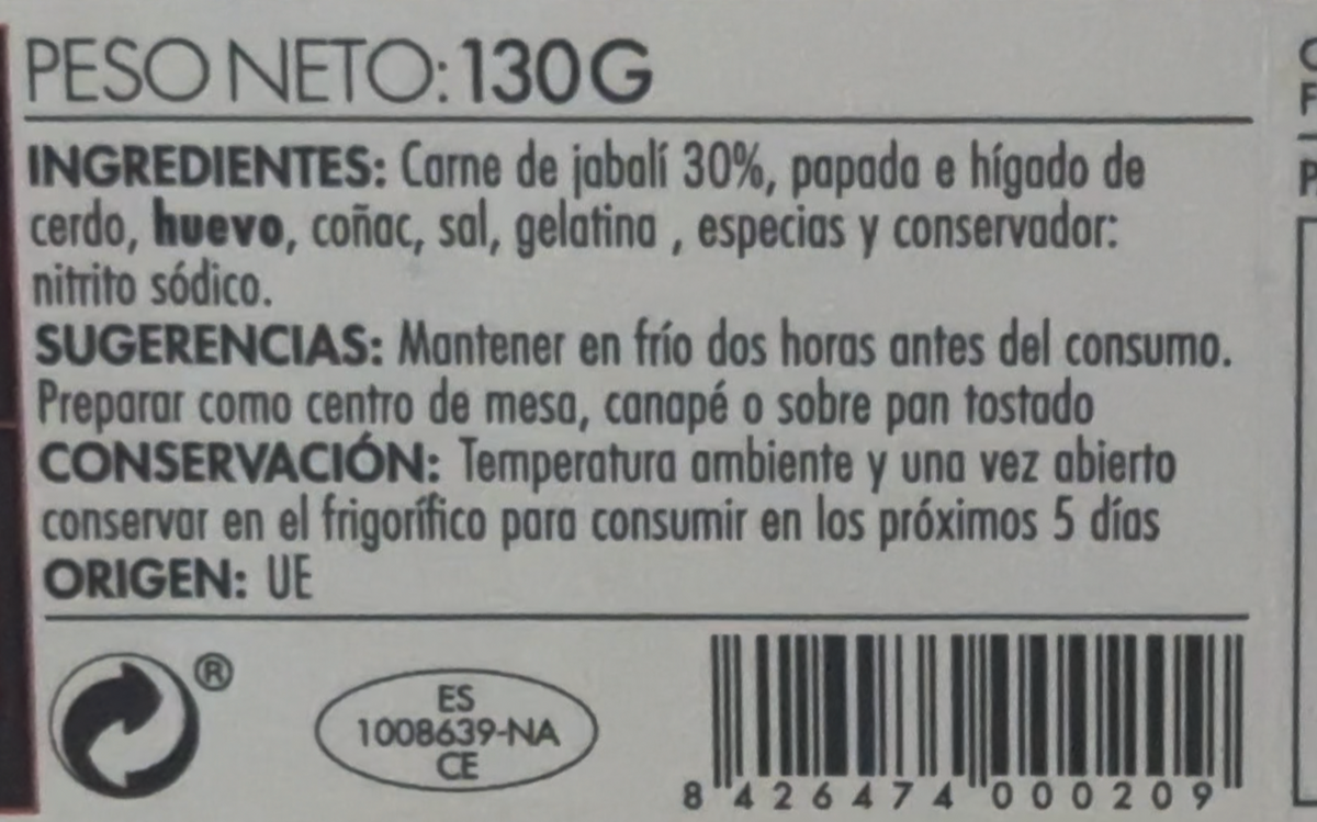 Paté de Jabalí. Etxenike.