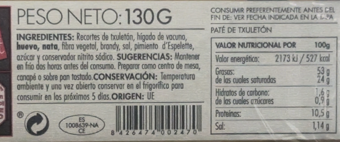 Paté de Txuletón estilo Donostiarra. Etxenike.